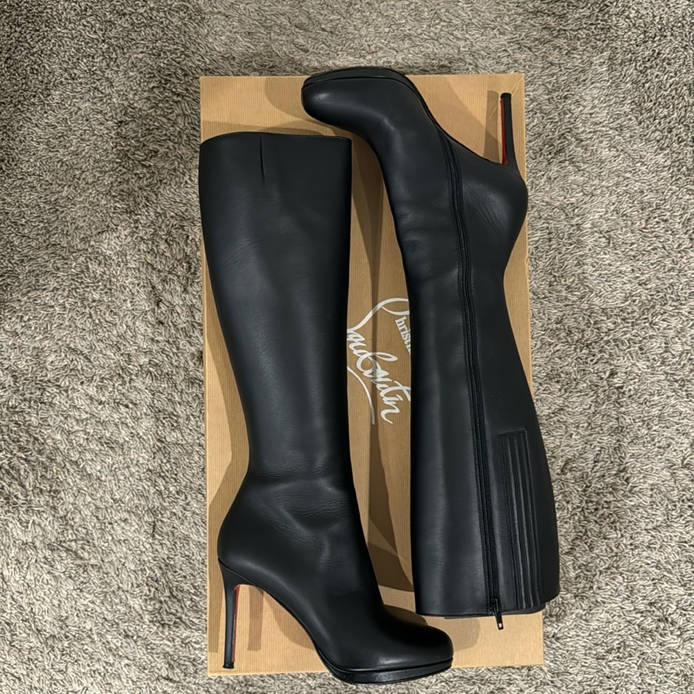 Christian Louboutin Black Leather Knee-High Stiletto Boots size 38.5 EU/8 US